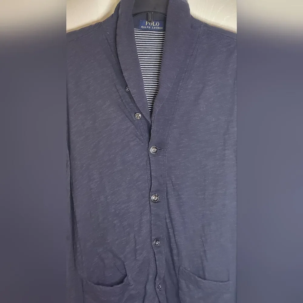 Polo Ralph Lauren L NavyBlue 100%PIMACOTTON Lined Pockets ButtonsUp Men Cardigan